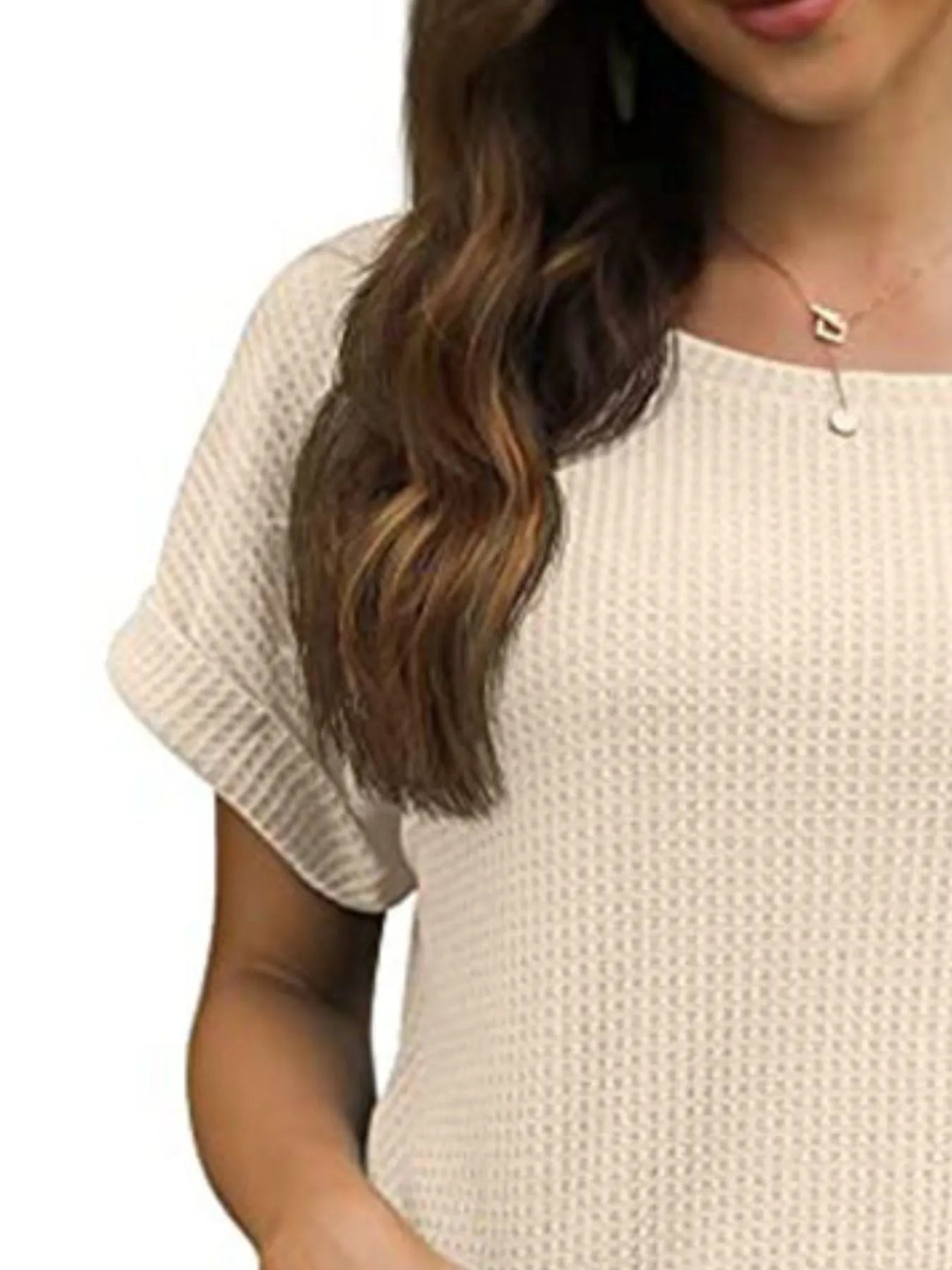 Full Size Waffle Knit Relaxed Fit T-Shirt Plus Size - Fashorio
