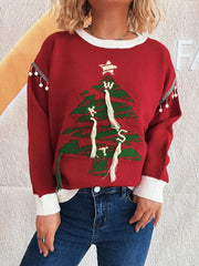 Christmas Tree Long Sleeve Sweater Red One Size - Fashorio