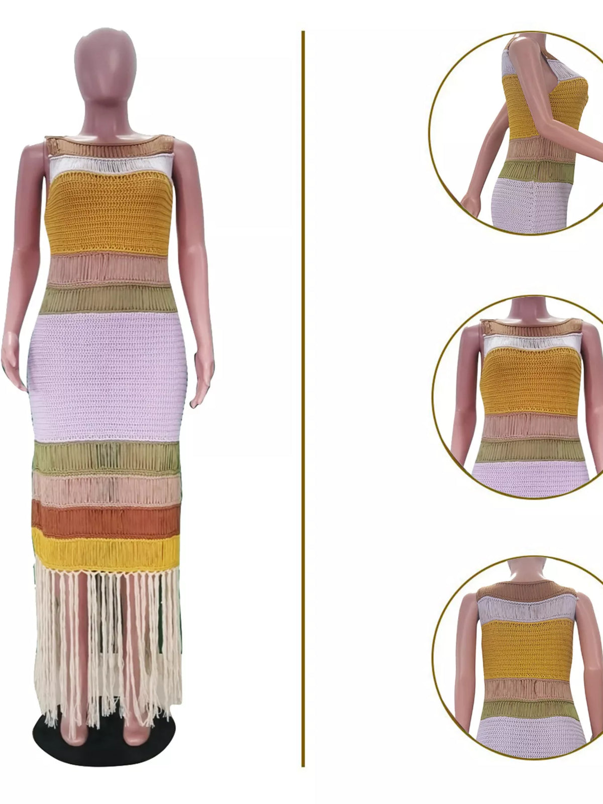 Fringe crochet maxi length dress full outfit view