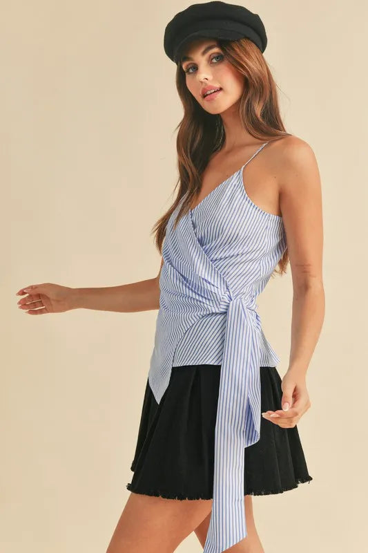 Striped cami on model side view
