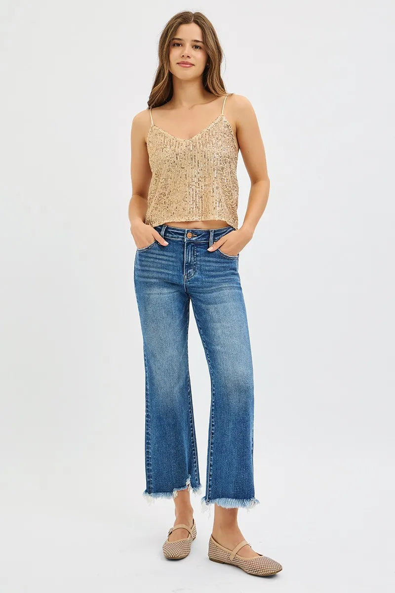 RISEN Full Size Mid Rise Crop Straight Jeans Plus Size - Fashorio