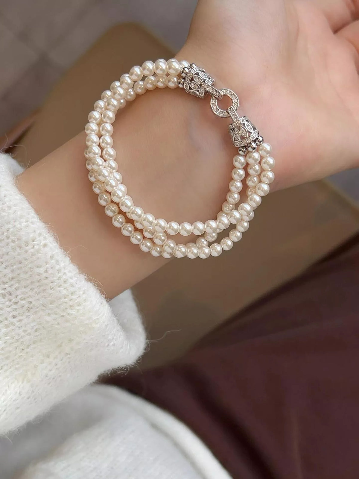 Three strand pearl bracelet close up