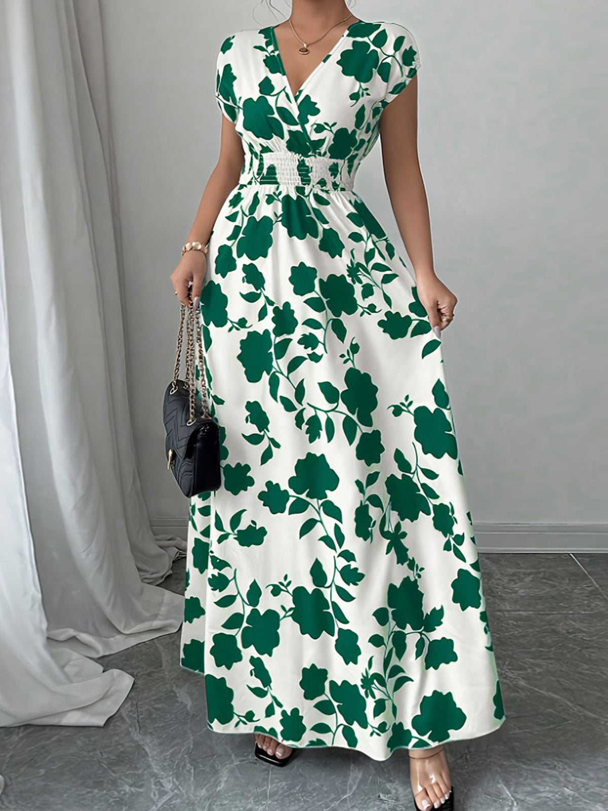 Printed surplice maxi dress side view