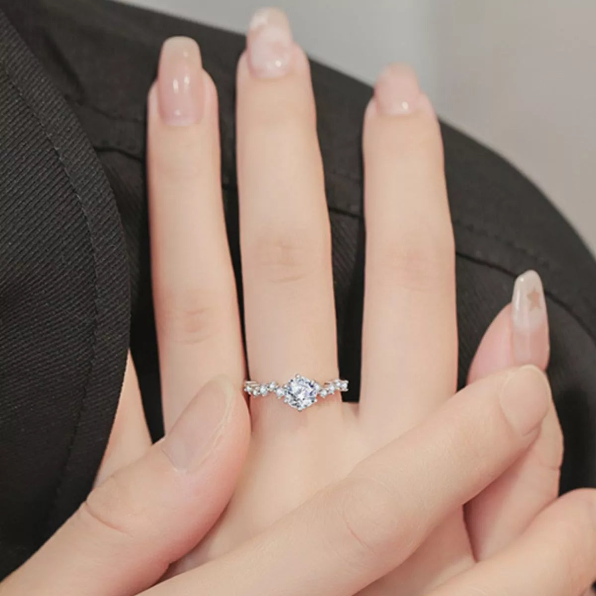 Moissanite ring worn on the hand