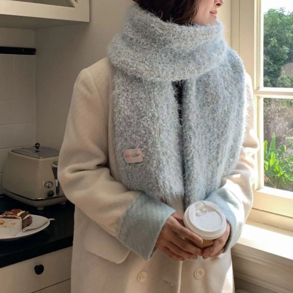 Full length view of the soft plush winter scarf