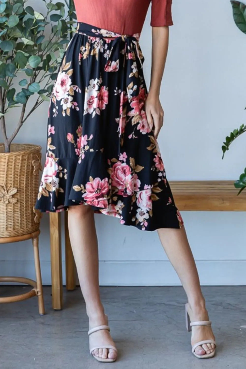 Floral Wrap Dress with Ruffle Hem side view