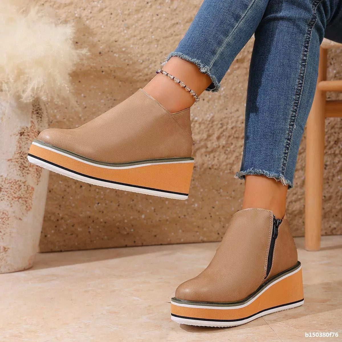 wedge ankle boots with zipper back view
