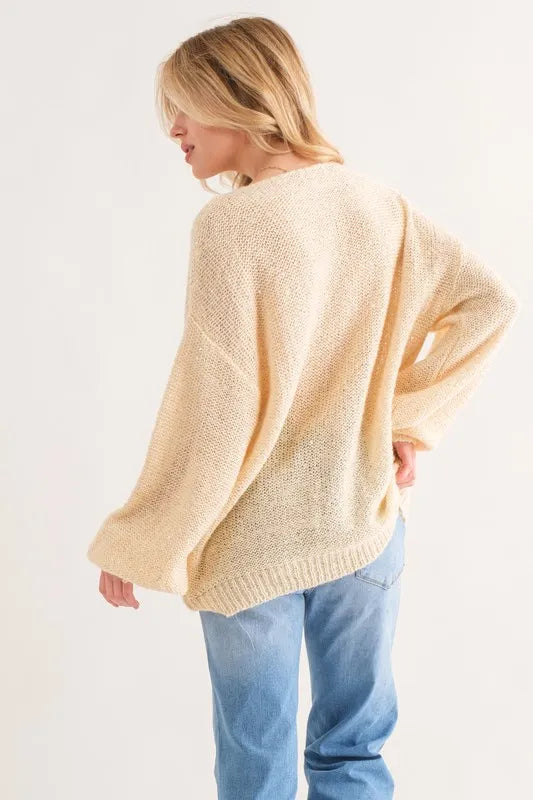 Sequin Lightweight Pullover Sweater in Cream styled look