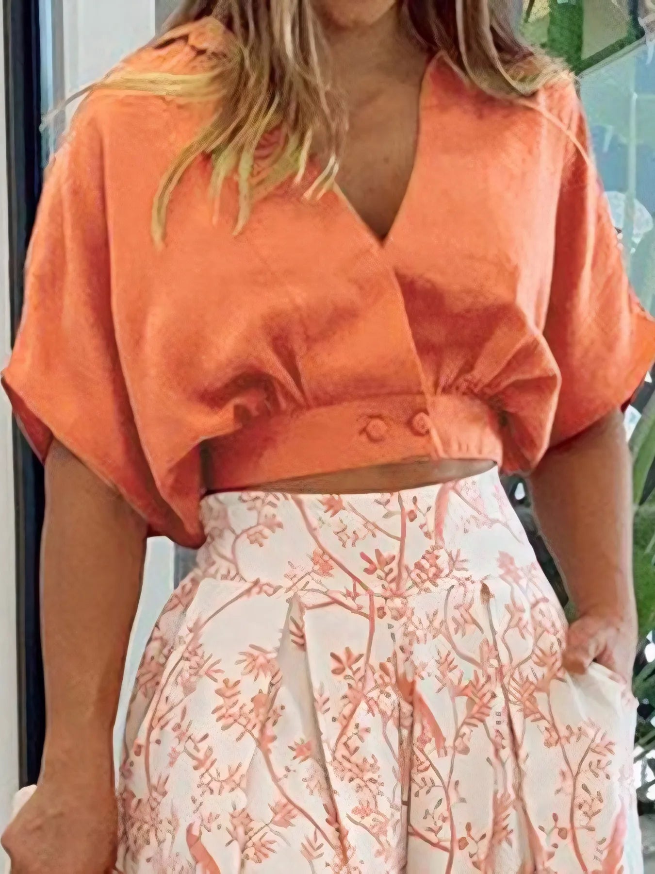 Surplice Top and High Waist Pants Set - Fashorio