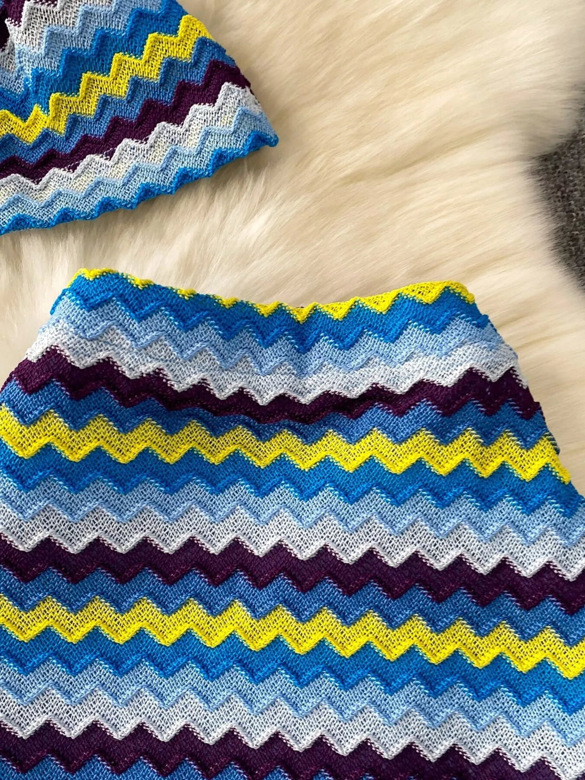 Striped knit two piece set full length view