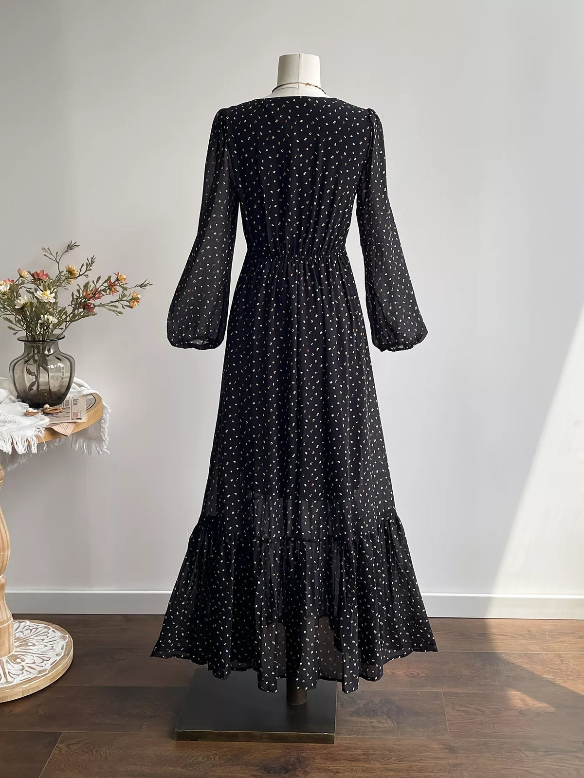 Embroidered maxi dress styled for a wedding
