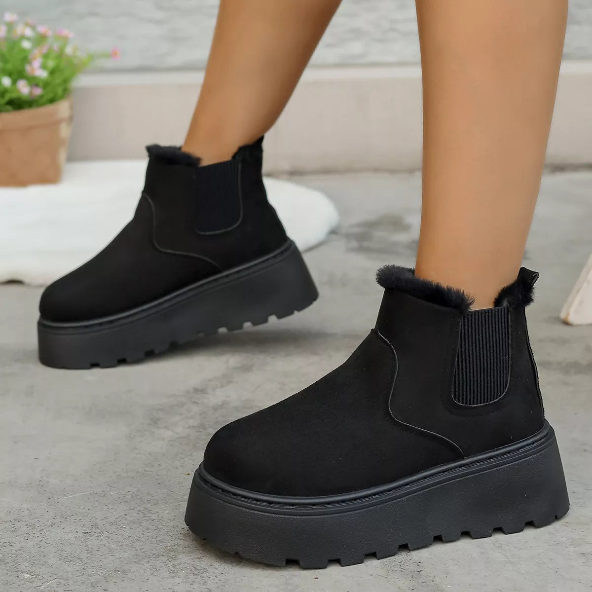 Fur lined suede platform boots side profile