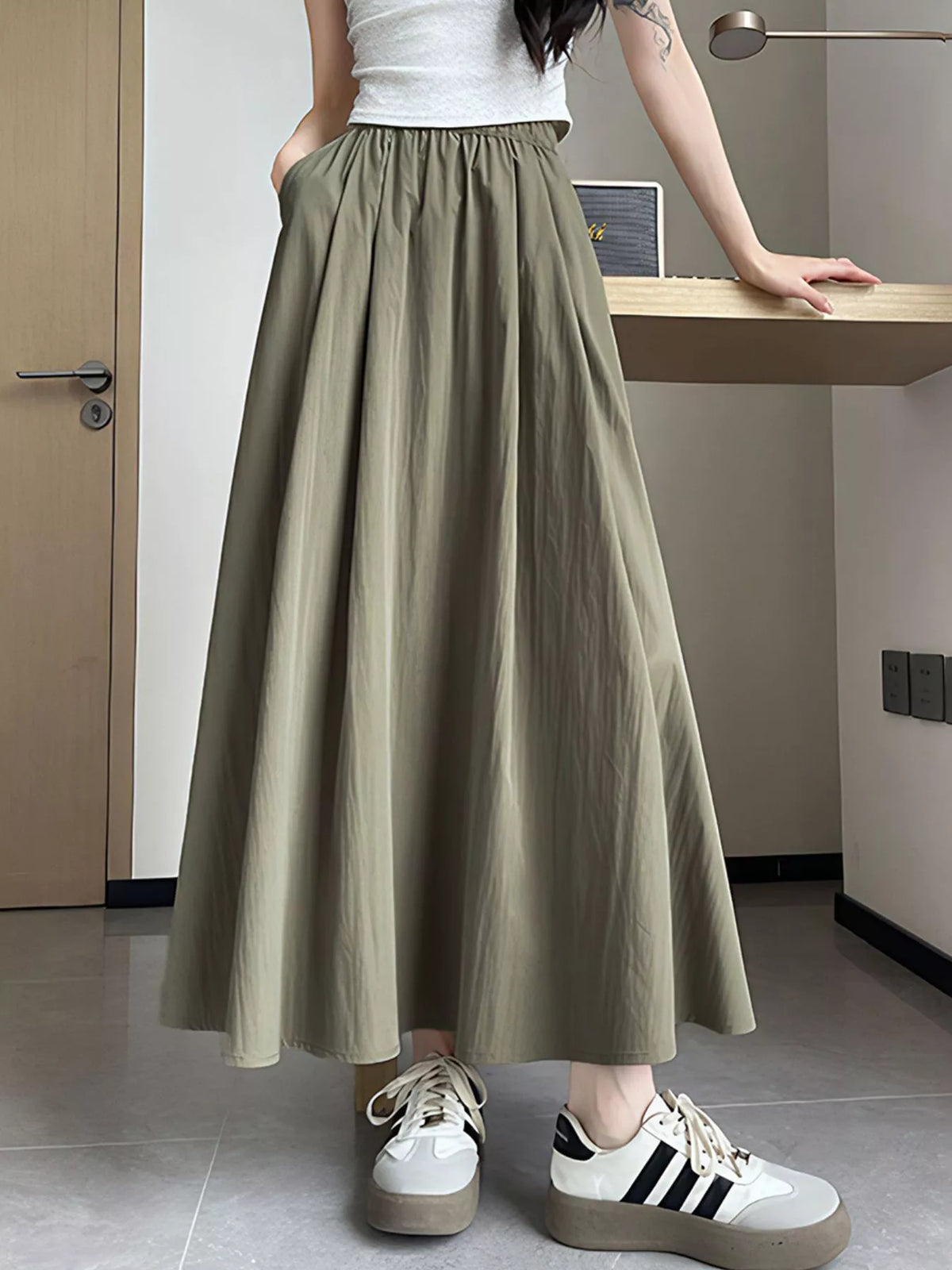 Flowy A line maxi skirt front view