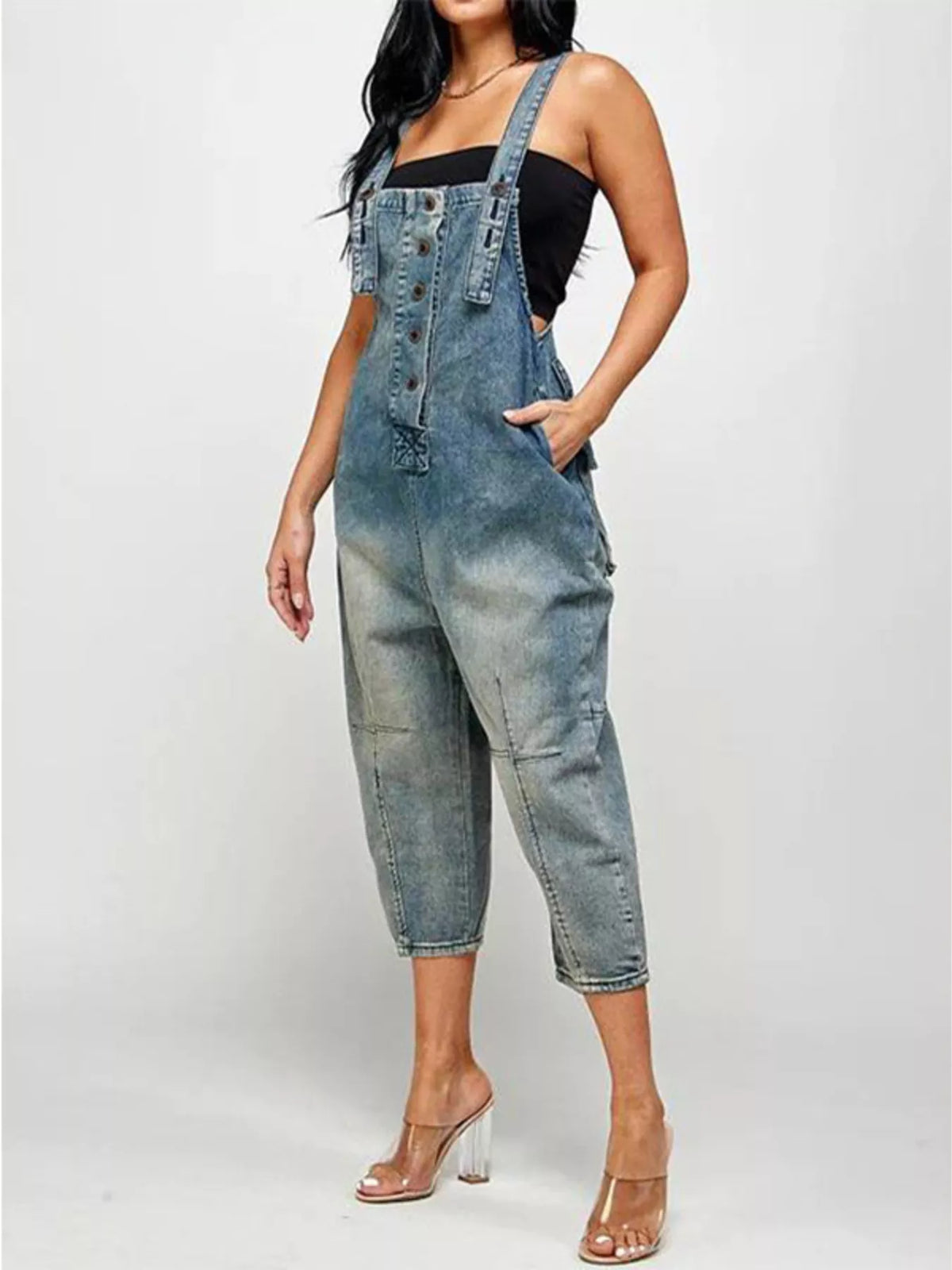Plus size overalls dark blue wash