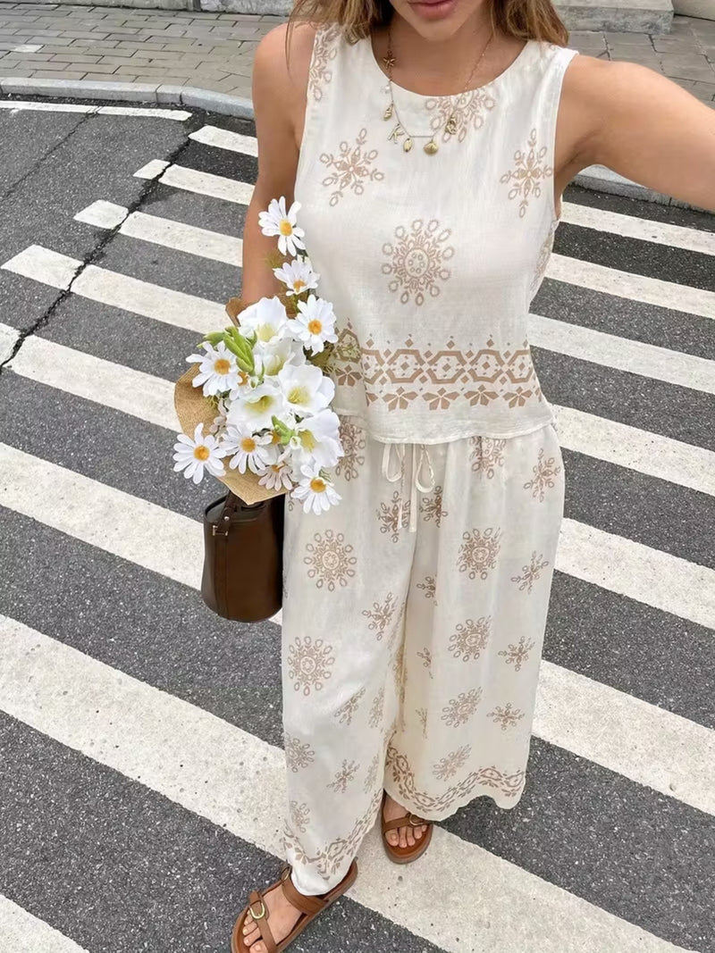 Sleeveless top and wide leg pants set front view