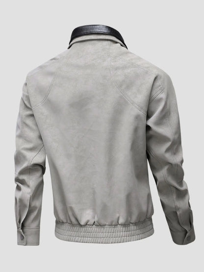 Men's Plus Size Leather Bomber Jacket with Full Zip Front - Fashorio