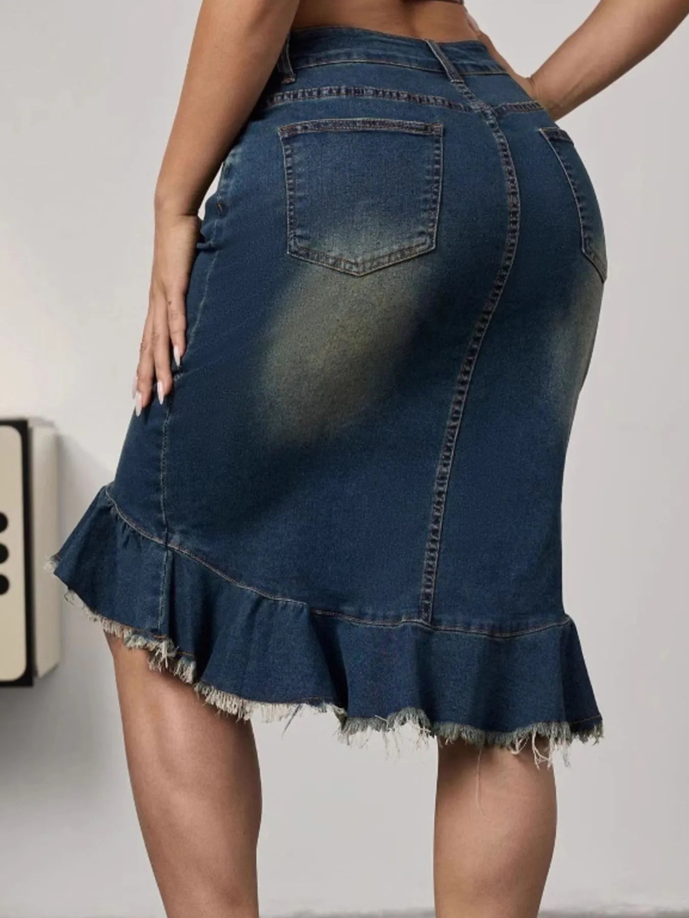 Raw Hem Mermaid Denim Skirt - Fashorio