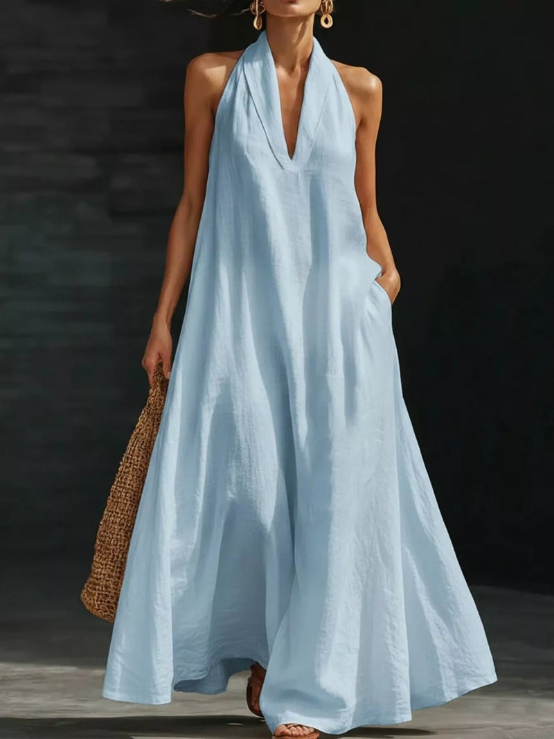 Halter neck sleeveless plus size maxi dress front view