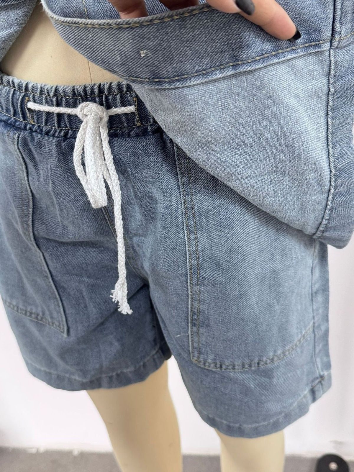 Button Up Short Sleeve Top and Denim Shorts Set, view 8
