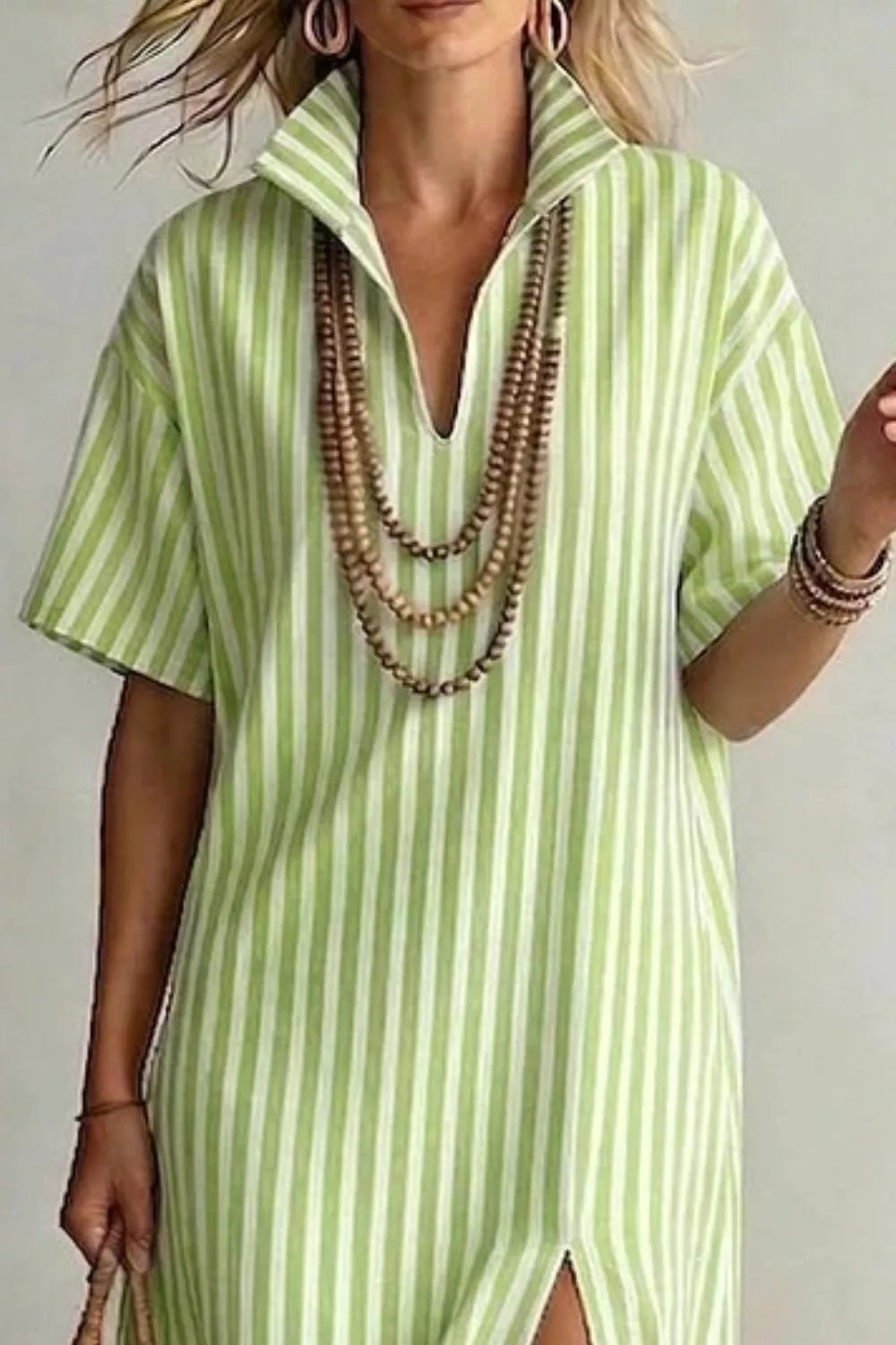 Striped high slit maxi dress back view