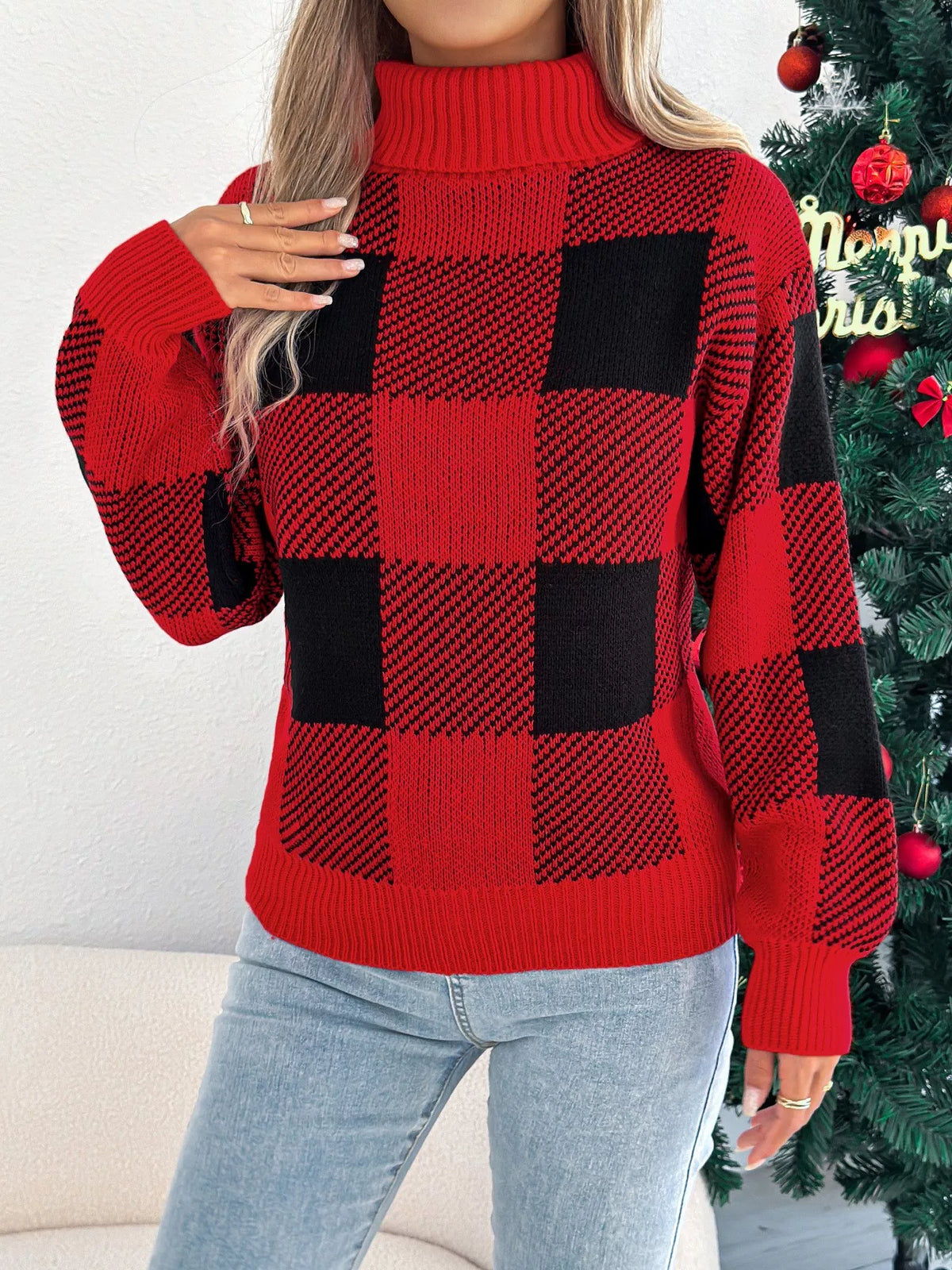 Christmas Plaid Turtleneck Sweater view 10