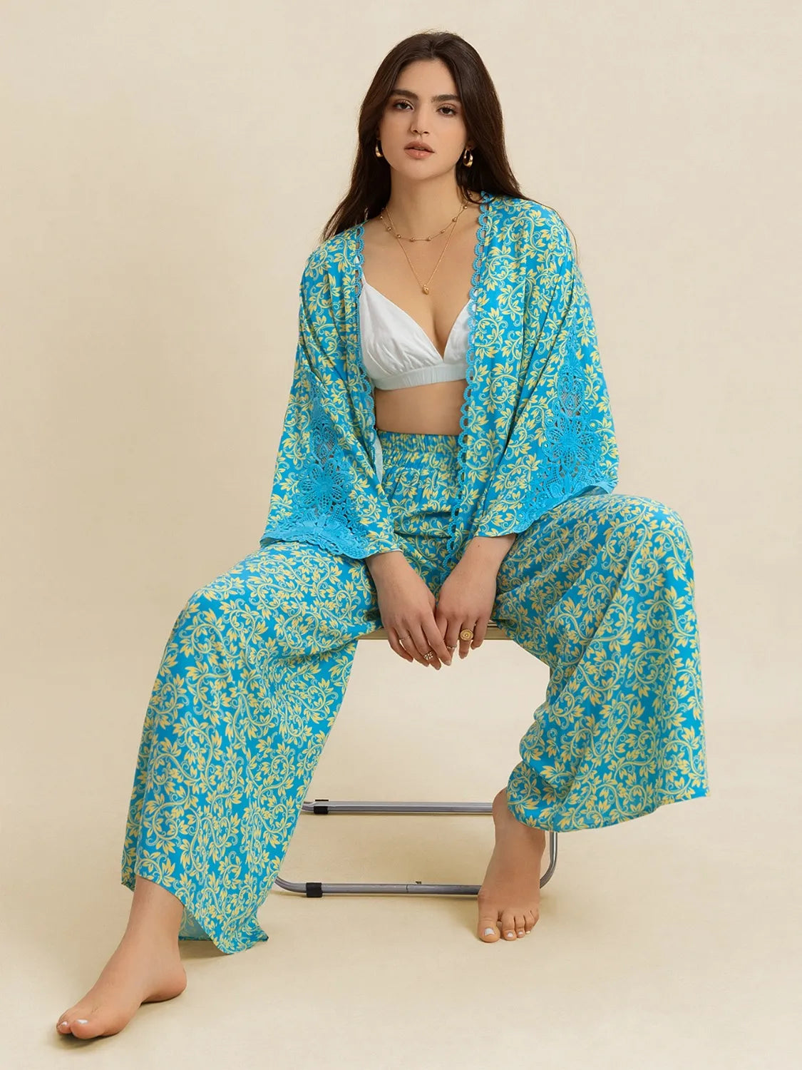 Full coordinated open front outfit in teal