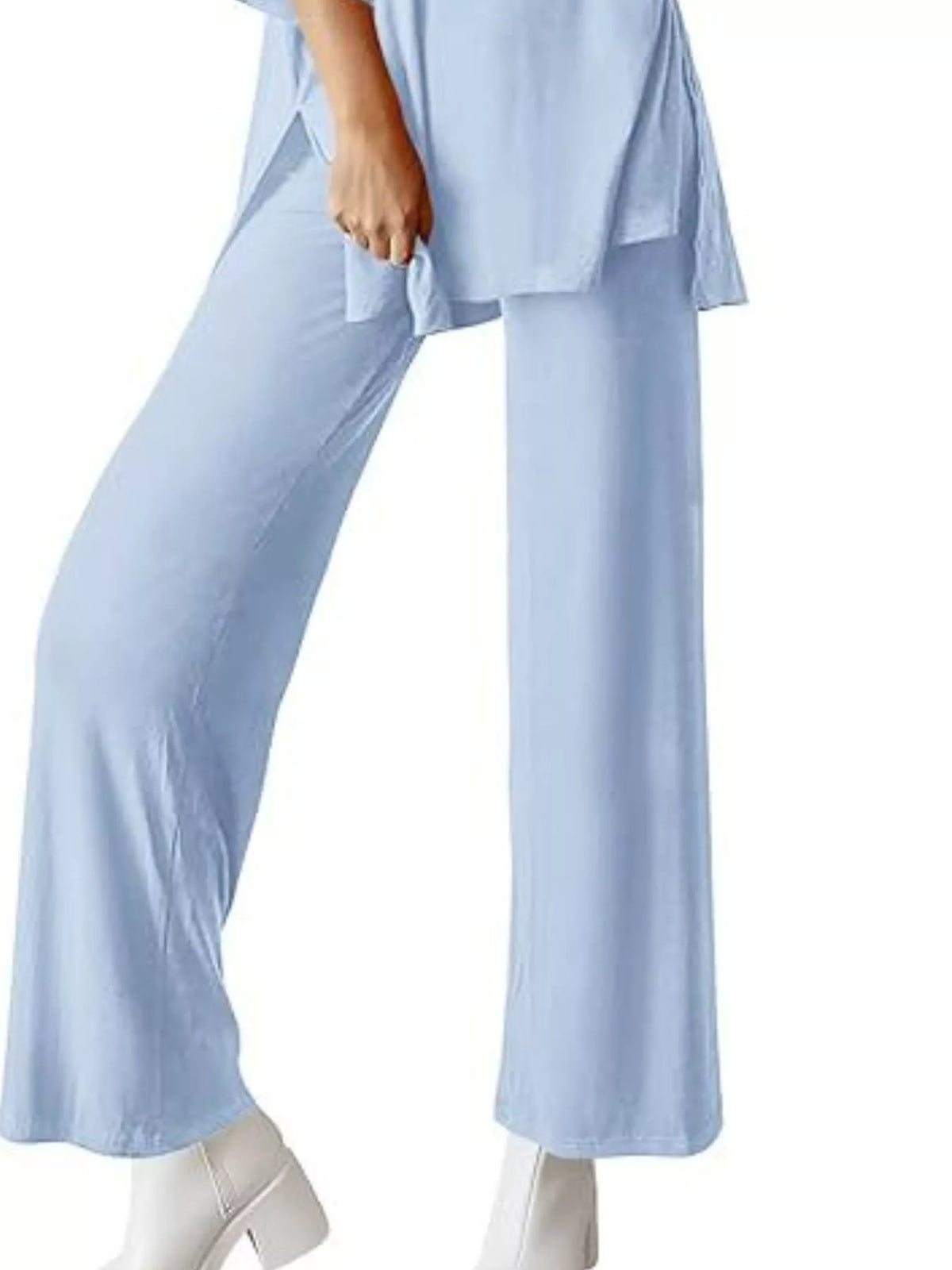 Relaxed Fit Round Neck Top and Pants Set, view 14