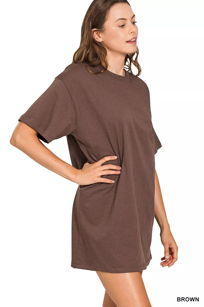 Short Sleeve Tee Mini Dress in Brown back view