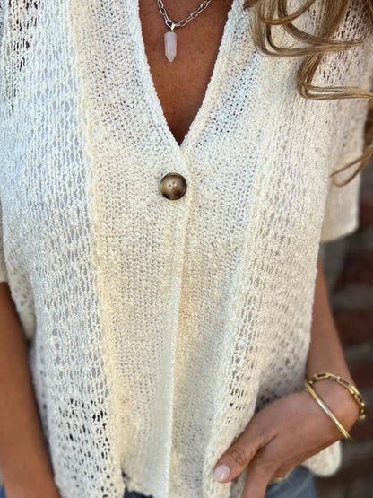Full Size One Button Openwork Cardigan Plus Size - Fashorio