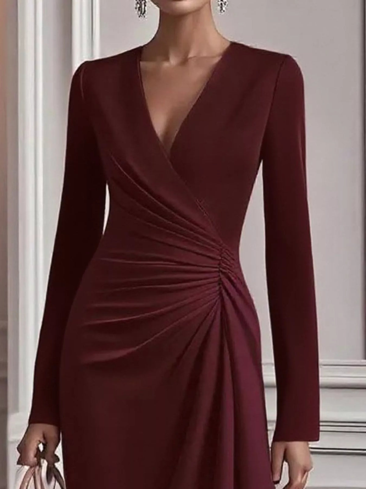 Ruched Surplice Long Sleeve Dress detail view