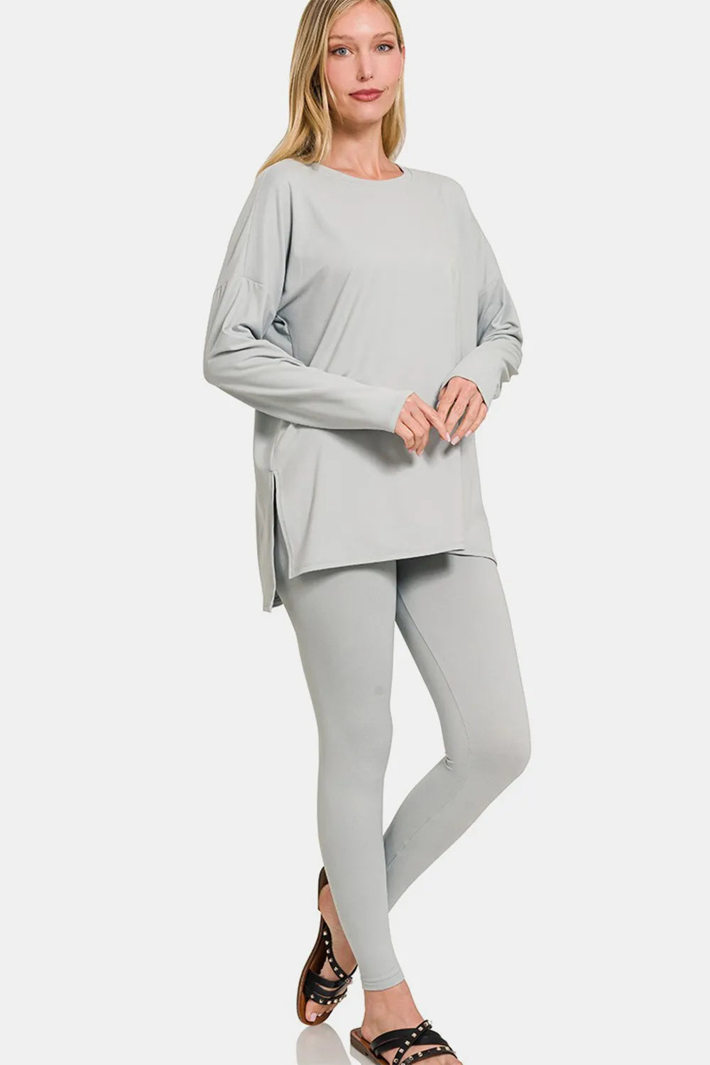 Zenana Full Size Brushed Microfiber Top and Leggings Lounge Set Lt Grey - Fashorio