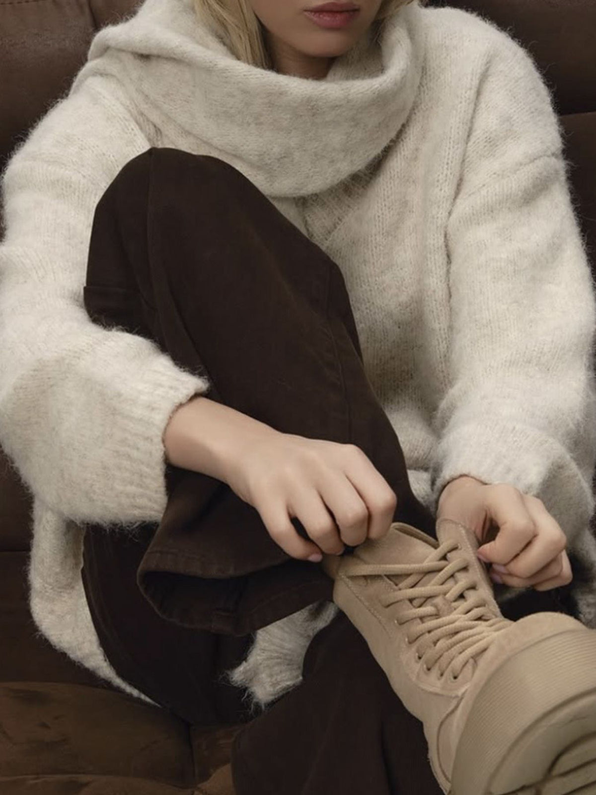 Brown oversized sweater side view