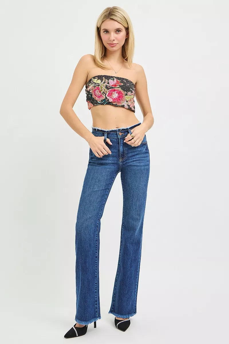 Dark wash plus size bootcut jeans full length styling