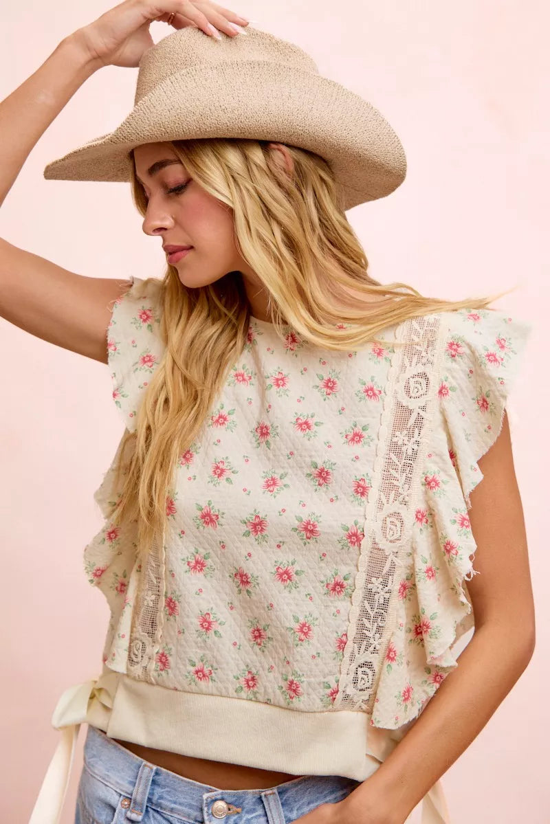 Floral Print Ruffle Sleeve Top, view 36