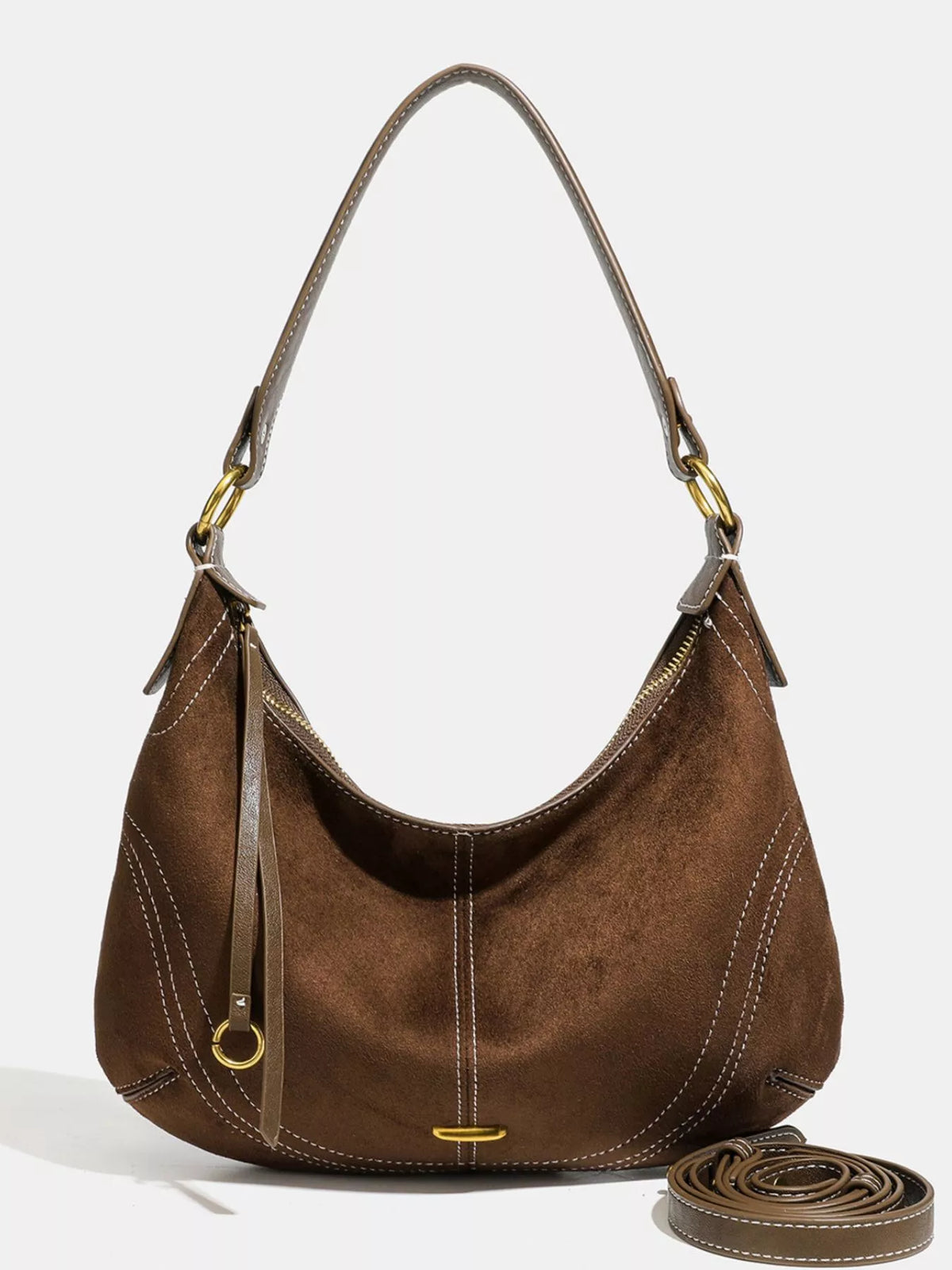 Suede hobo bag side profile