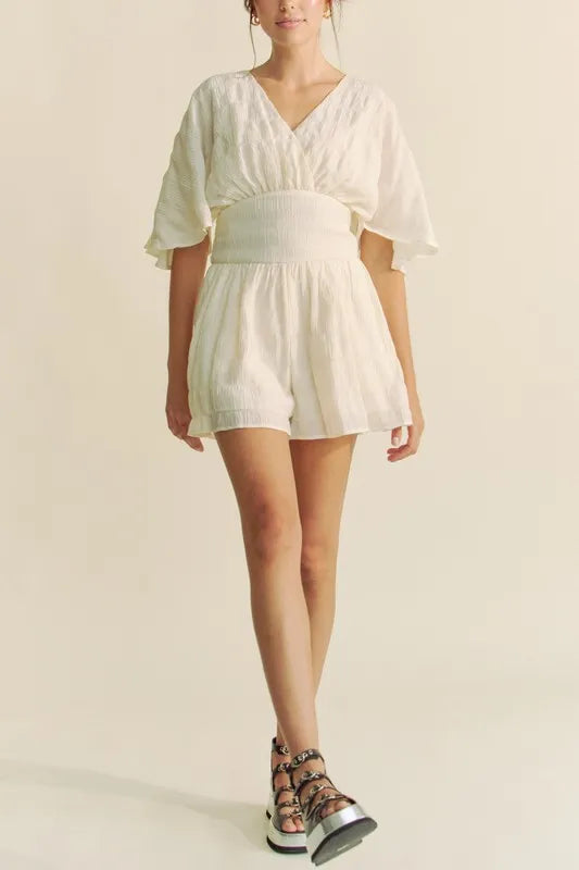 Batwing Sleeve Waist Belt Romper view 7