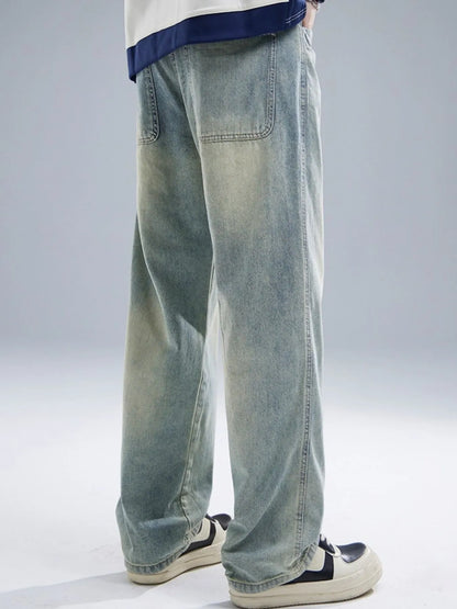 Men's Washed Straight Leg Jeans - Fashorio