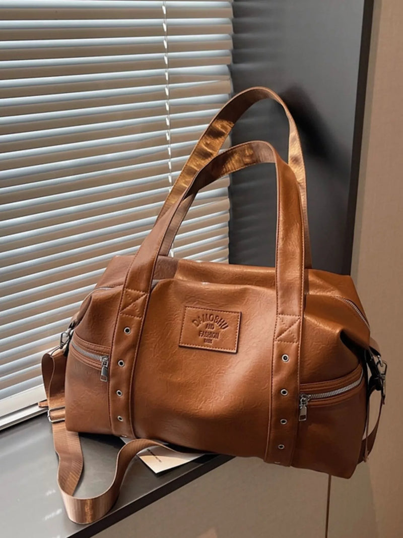 Large PU leather shoulder bag front view