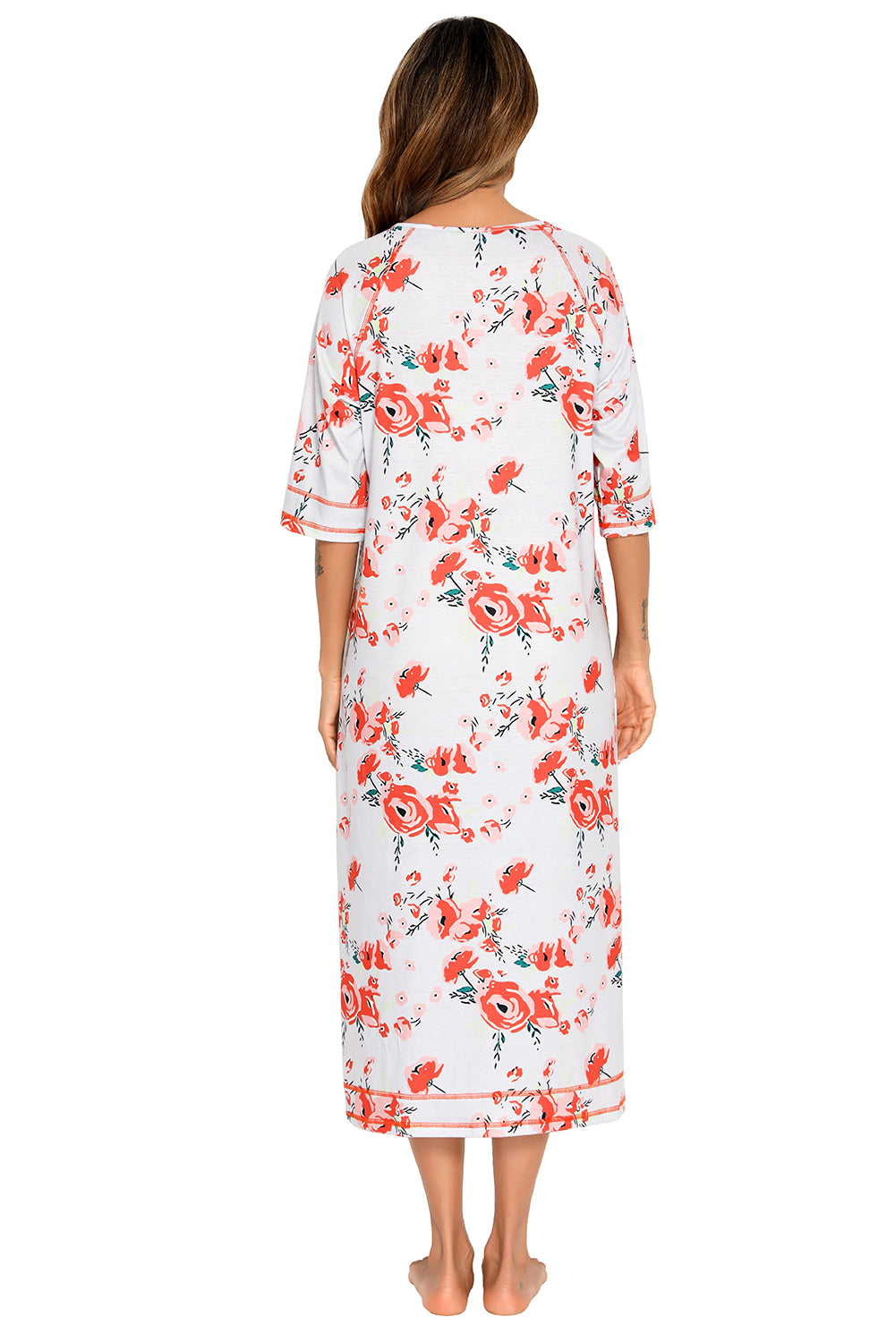 Printed Slit Night Dress with Pockets - Fashorio