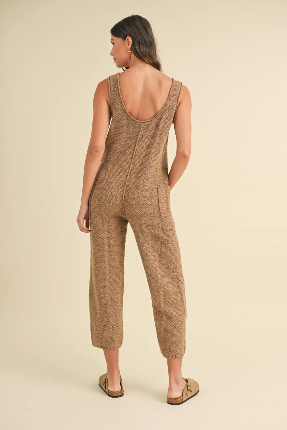 Sleeveless Knit Crop Jumpsuit with Pockets back view