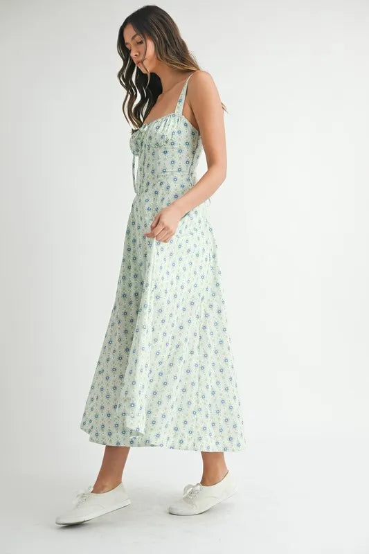 Floral Print Bustier Back Lace Up Midi Dress detail