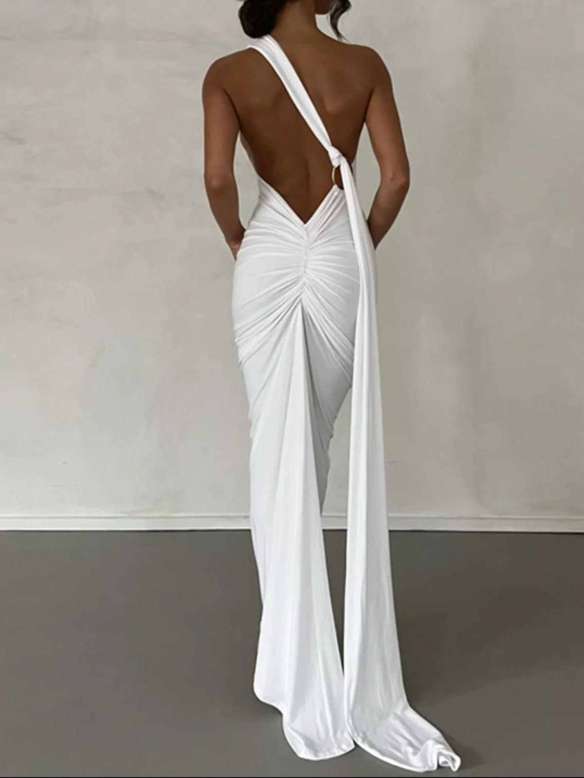 One Shoulder Ruched Bodycon Maxi Dress detail view