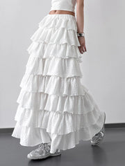 Ruffle Layered Maxi Skirt White - Fashorio