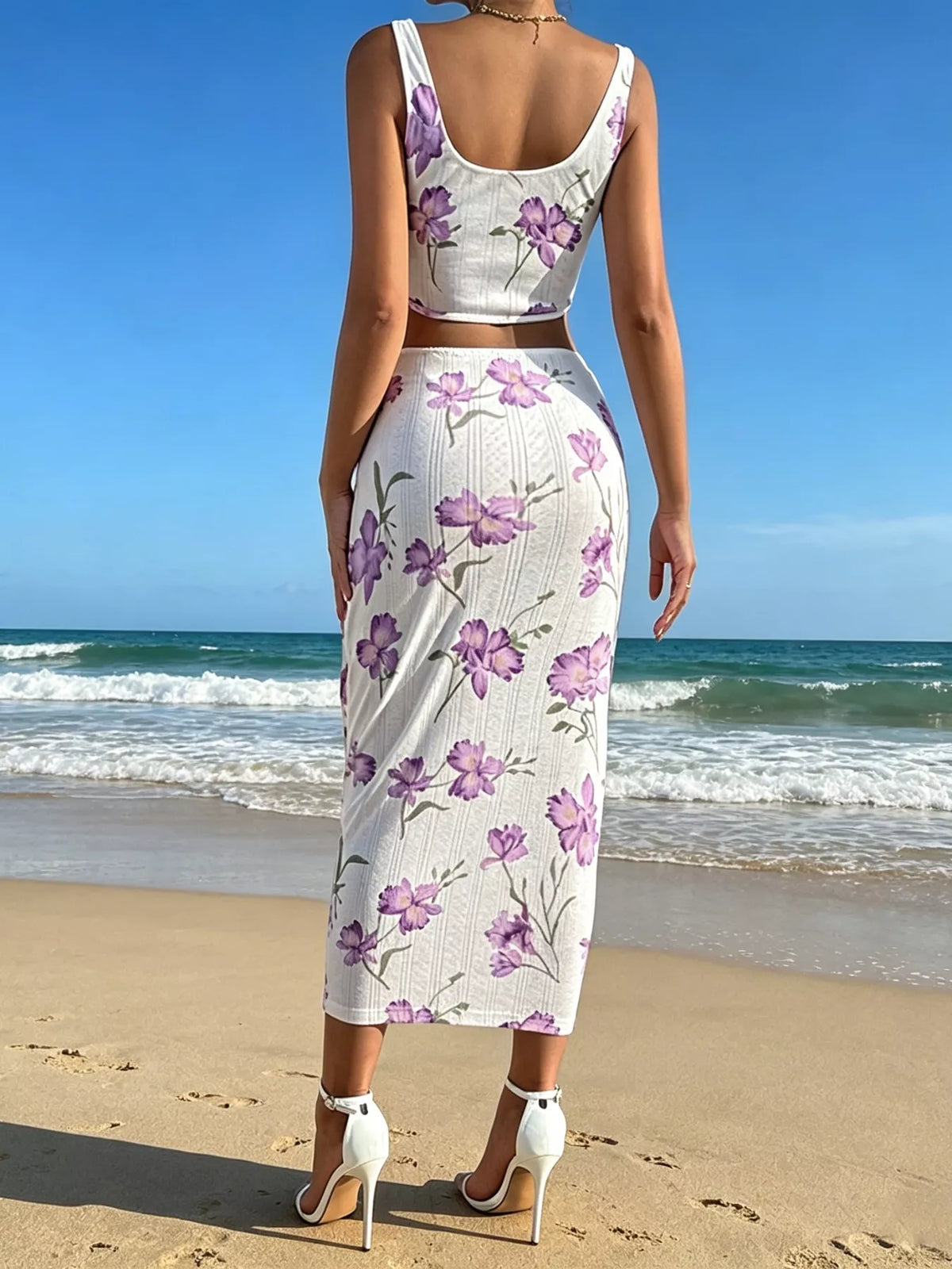 Floral print bodycon skirt set full length styling