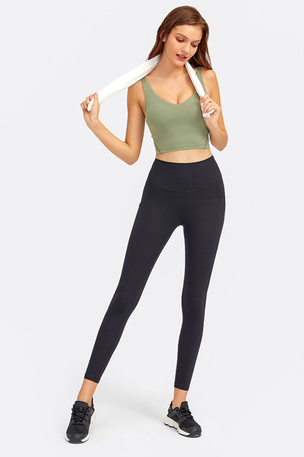 Millennia Deep V-Neck Crop Sports Bra Green - Fashorio