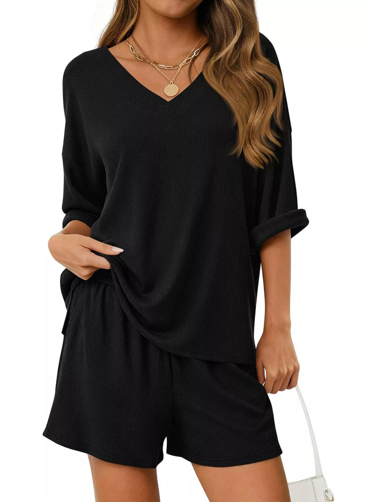 V Neck Top and Shorts Two Piece Set, view 23