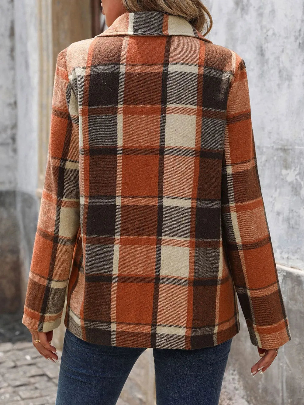 Perfee Plaid Button Down Lapel Collar Blazer - Fashorio