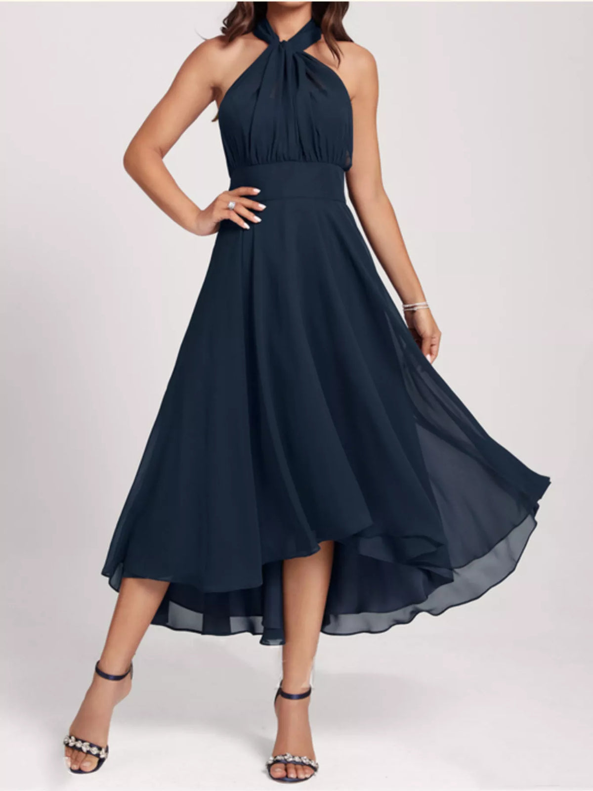 Midi dress showing ruched body detail