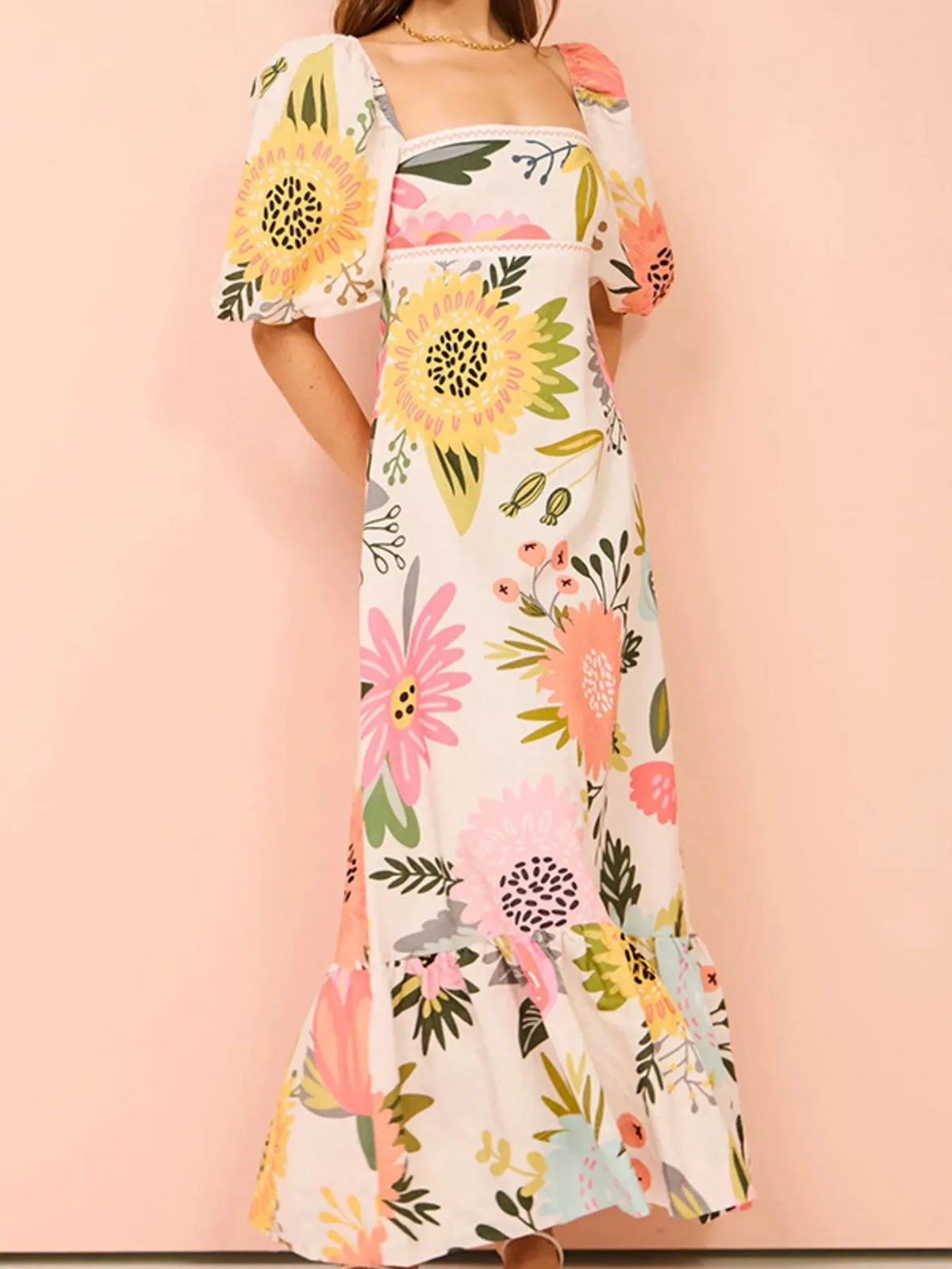 Floral maxi dress styled full length