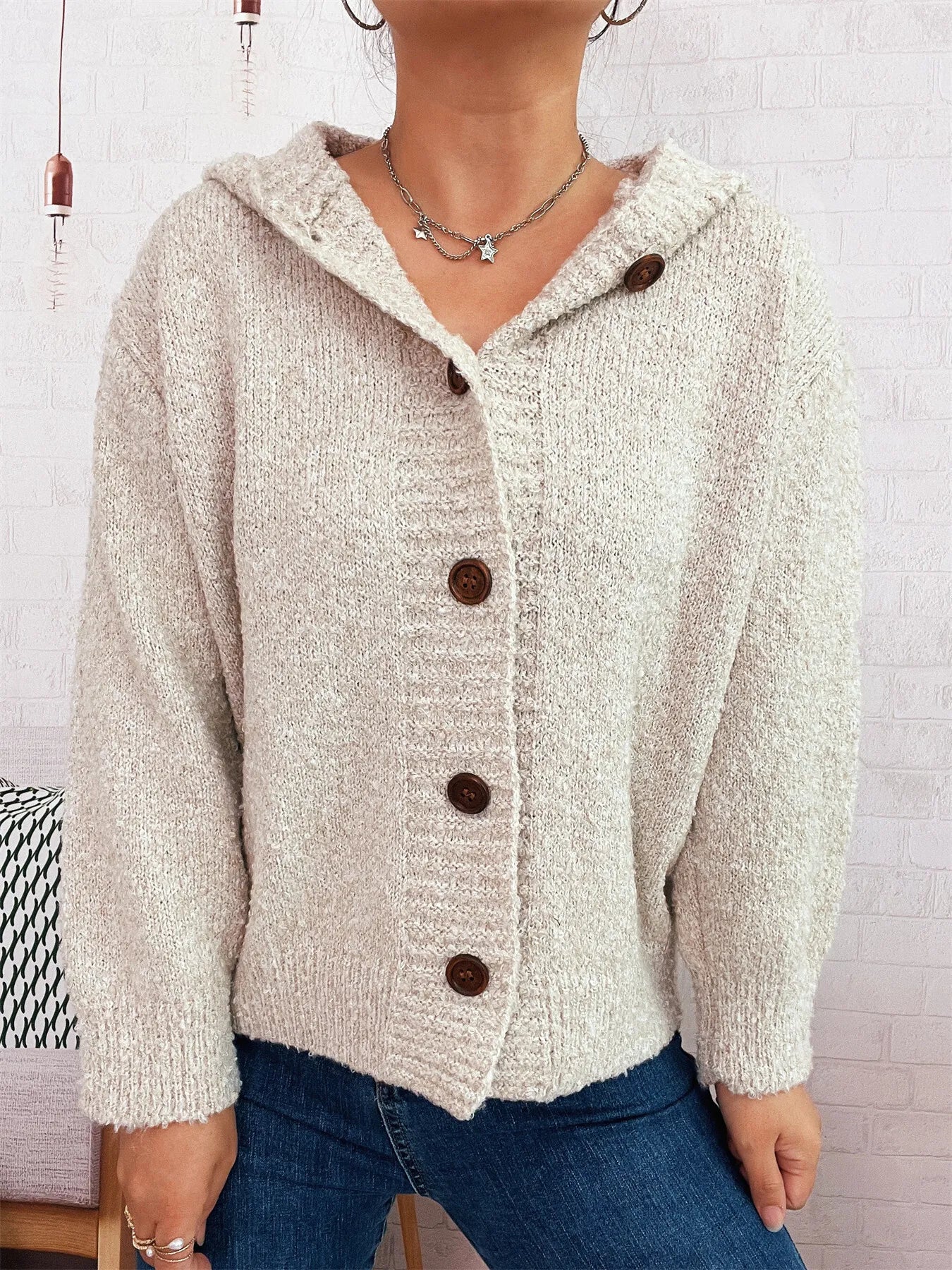 Cozy Button-Up Hooded Cardigan - Fashorio